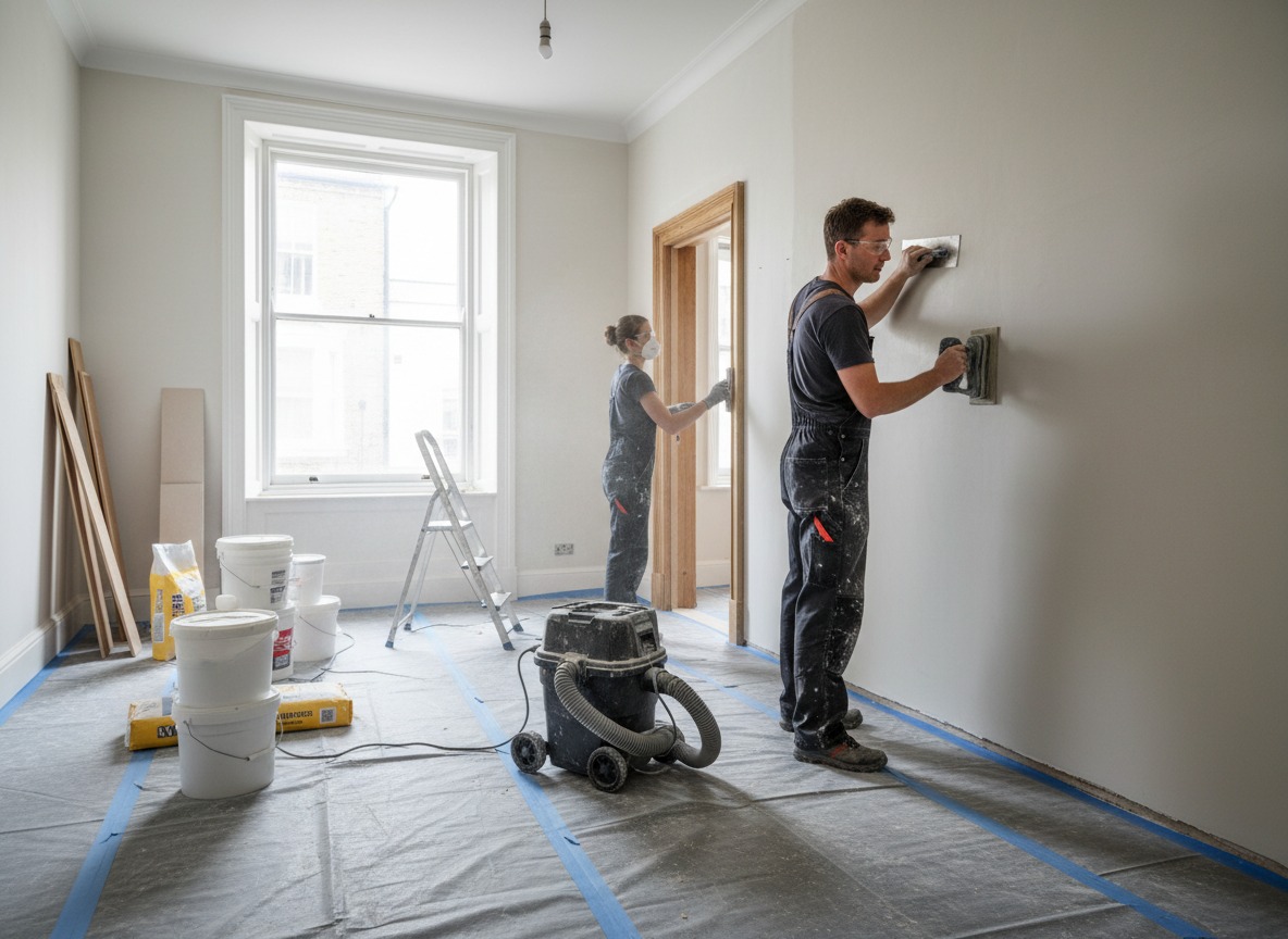 Internal renovation in London with full interior refurbishment including plastering, electrics, carpentry, flooring, and decorating