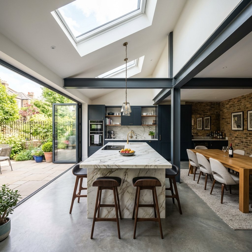 Finished house extension luxury open-plan living in London