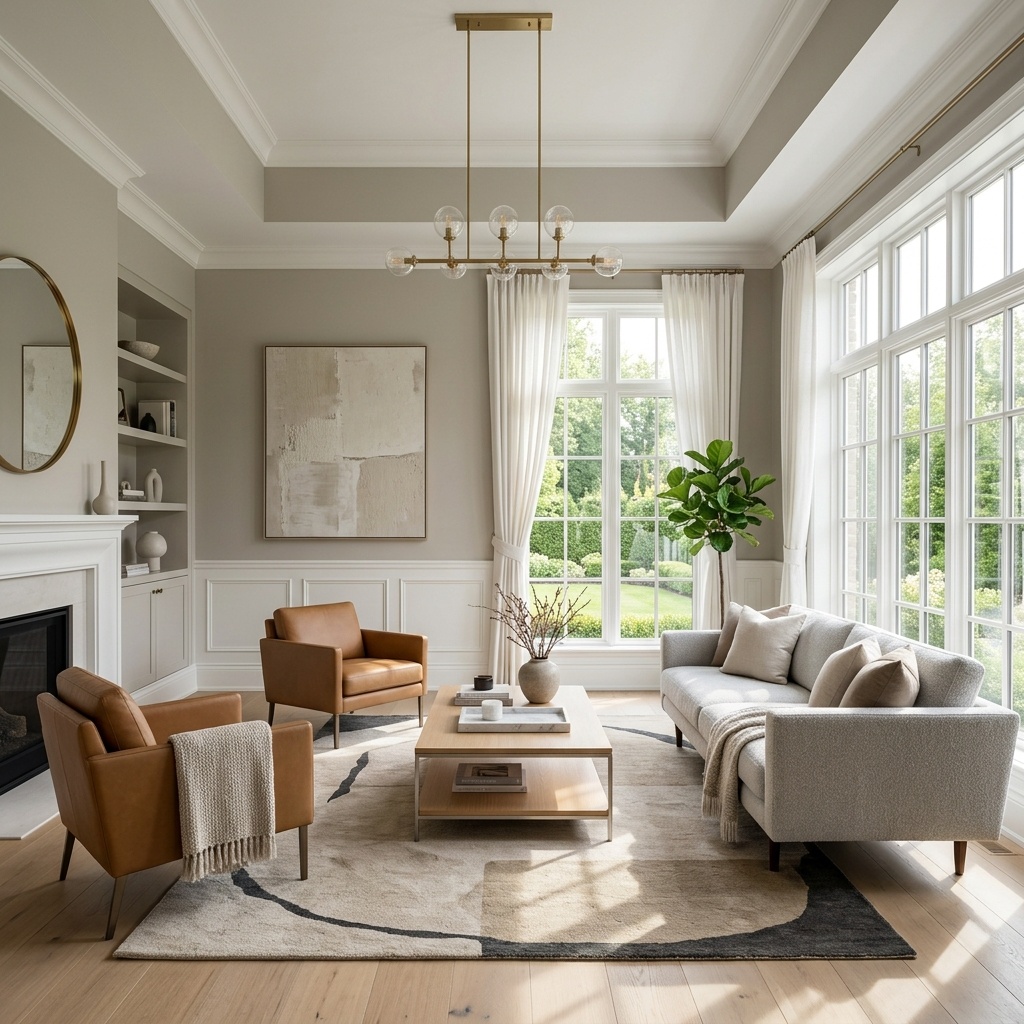 Finished luxury living room with premium painted walls and decorations in London
