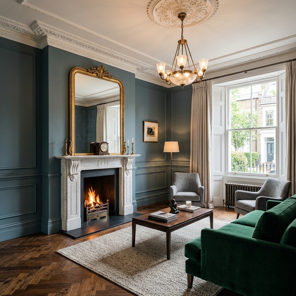 Finished period property renovation with classic decorative features in London