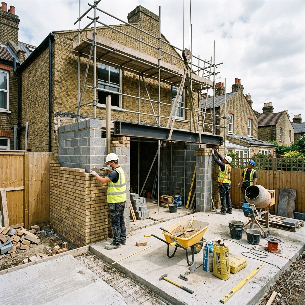 House extension interior under construction in London